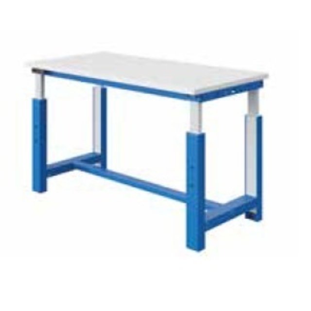 Electrically height-adjustable worktable SI-model industrial blue 300 kg heavy duty
