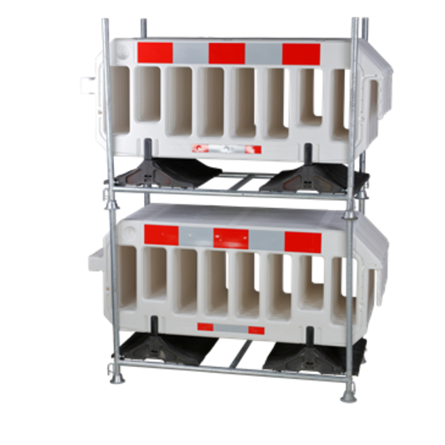 Barierki drogowe przenośne + stojak transportowy 2000 x 1000 mm Białe x 15 sztuk