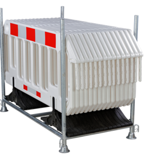 Barierki drogowe przenośne + stojak transportowy 2000 x 1000 mm Białe x 15 sztuk