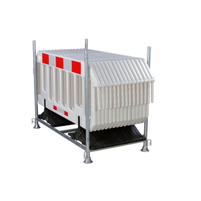 Barierki drogowe przenośne + stojak transportowy 2000 x 1000 mm Białe x 15 sztuk