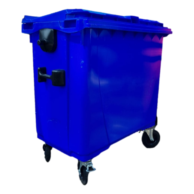 4 wheeled collection waste bin 1100L Blue