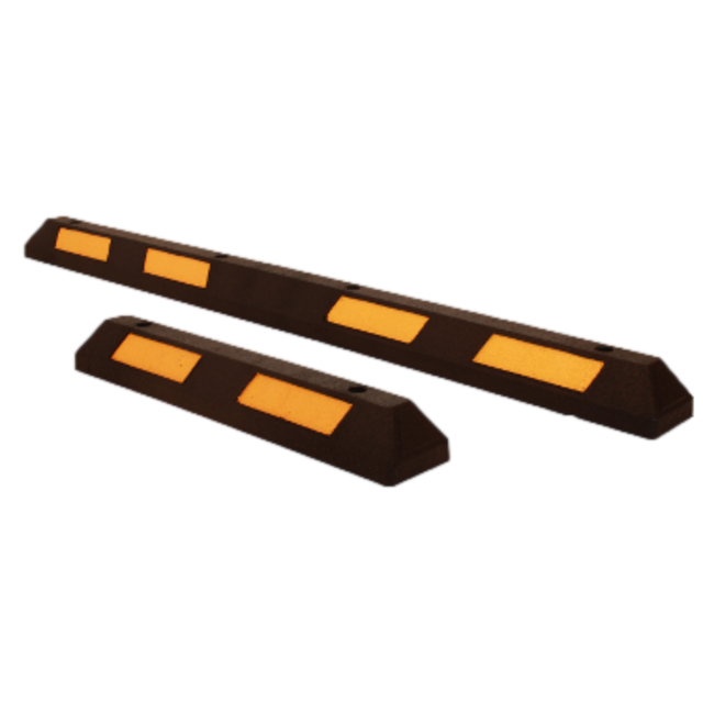 Safe parking stop made of hard rubber with reflector