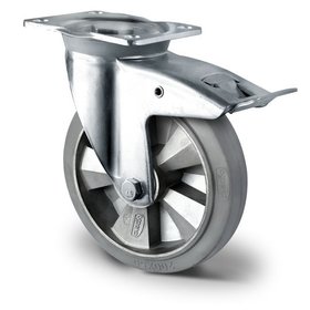 Swivel wheel with brake Heavy Duty 160mm 400kg elastic rubber grey