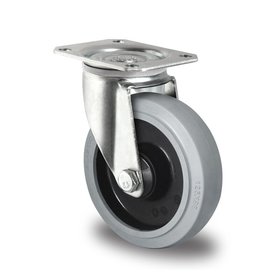 Swivel wheel without brake 100mm 200kg Grey Elastic Rubber High-quality Polyamide