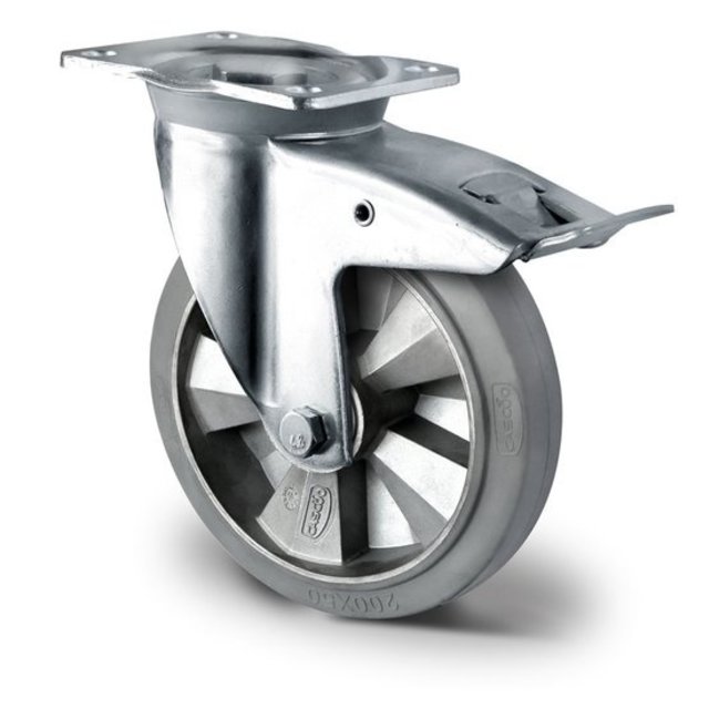 Swivel wheel with brake Heavy Duty 125mm 300kg elastic rubber grey