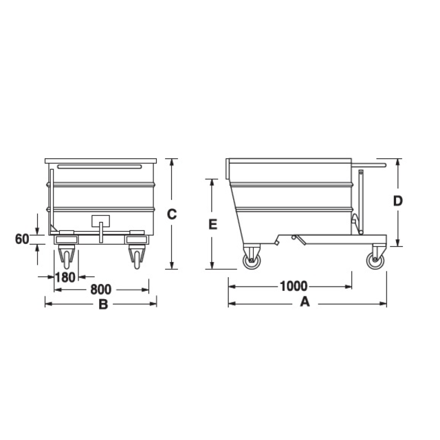 Chip Container 1600L Tipper Container LT-model for forklift Chip Container 1600L Tipper Container LT-model for forklift