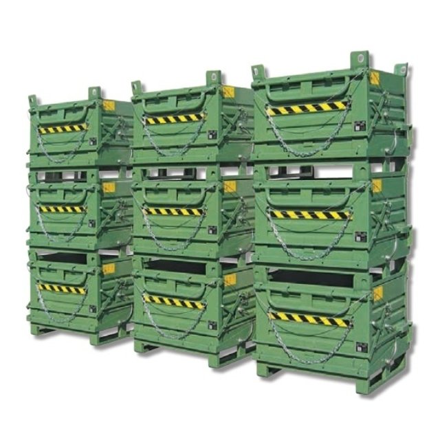 Kontener z dnem klapowym 1300L zawiasowy Model SL z uchwytami na widły do wózka widłowego i dźwigu Kontener z dnem klapowym 1300L zawiasowy Model SL z uchwytami na widły do wózka widłowego i dźwigu