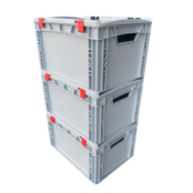 Skrzynka Plastikowa EURO 40x30x33.5 cm ze zintegrowaną pokrywą i zamkniętymi uchwytami Eurobox Skrzynka Plastikowa EURO 40x30x33.5 cm ze zintegrowaną pokrywą i zamkniętymi uchwytami Eurobox