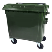 4 wheeled collection waste bin 1700L Green H.D.P.E.