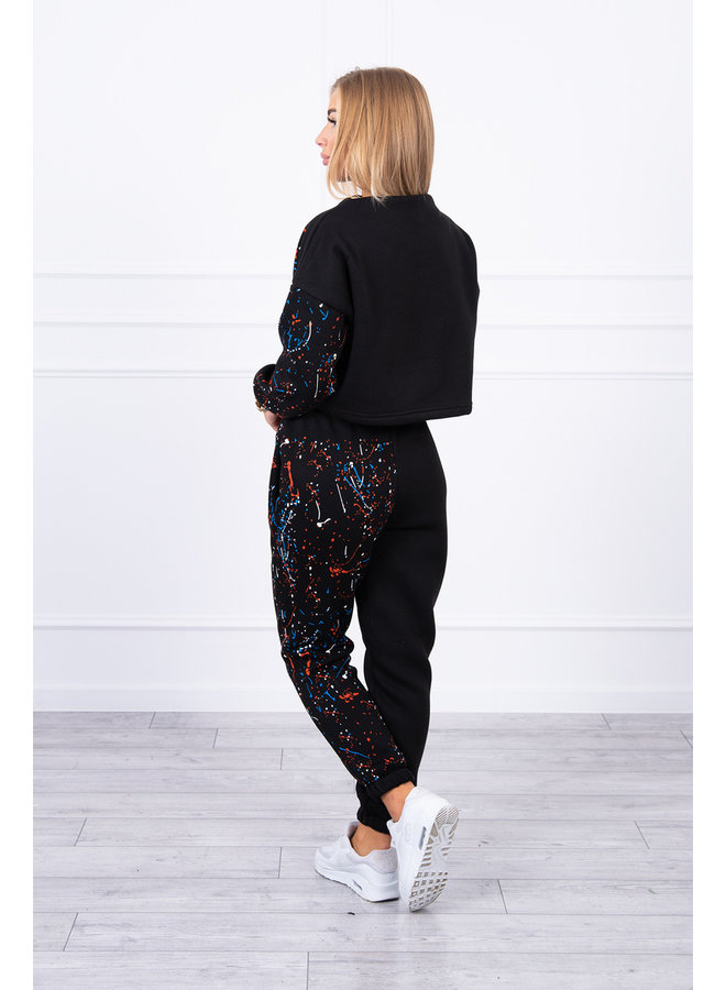 Dames Huispak Trainingspak Cropped Spetters Zwart
