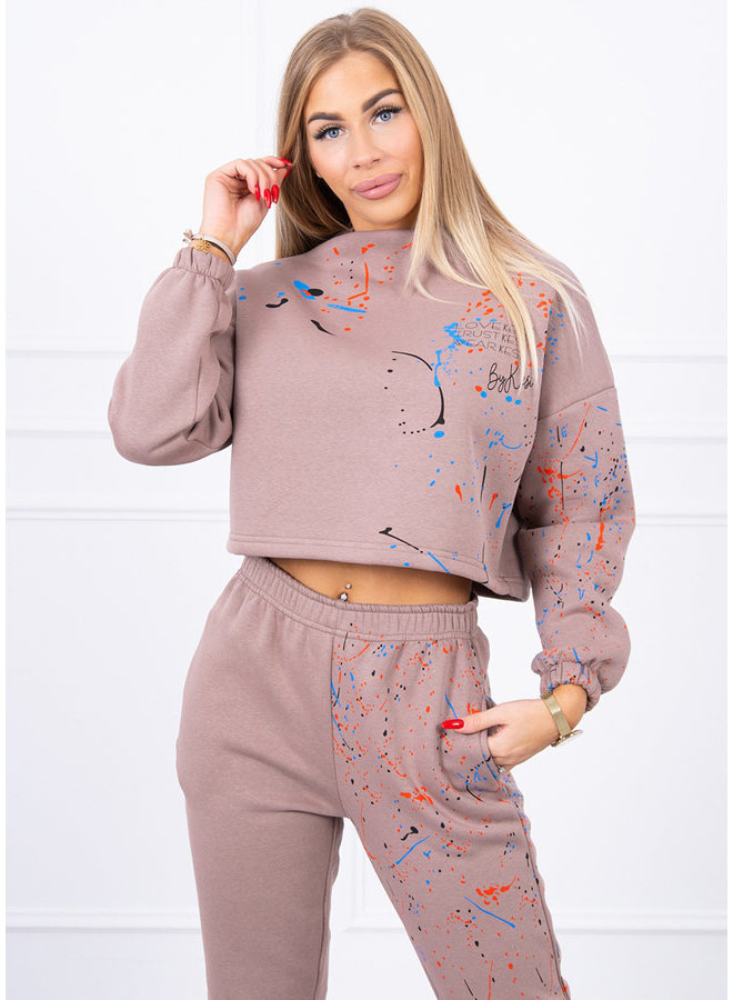 Dames Huispak Trainingspak Cropped Spetters Cappuccino