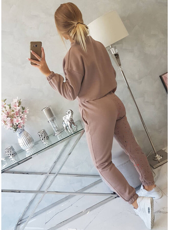 Dames Huispak Trainingspak Cropped Spetters Cappuccino