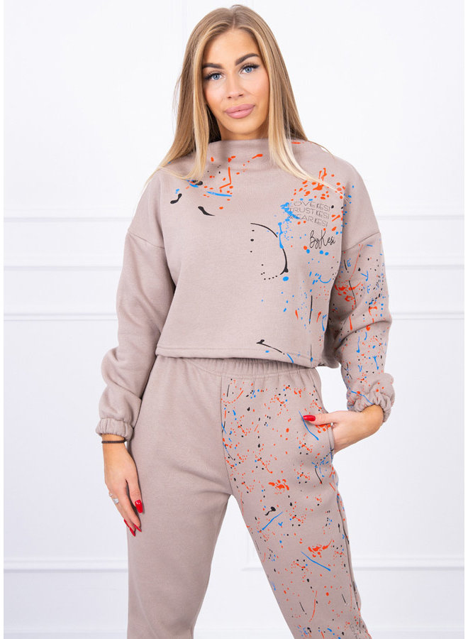Dames Huispak Trainingspak Cropped Spetters Beige
