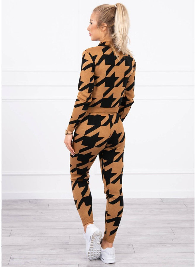 Dames Huispak Trainingspak Cropped Patroon Bruin
