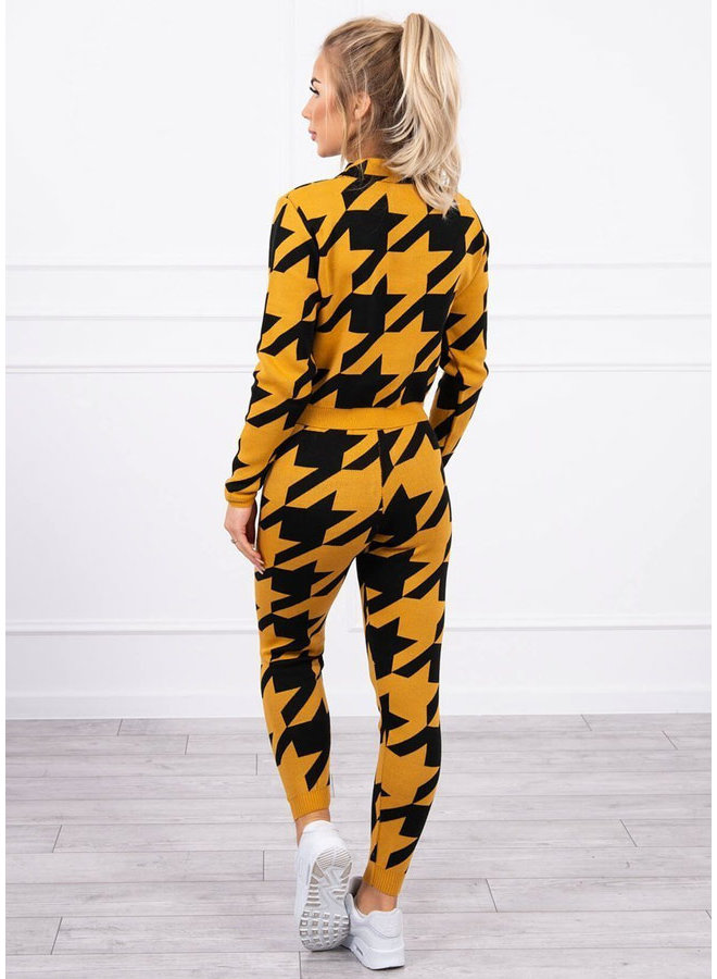 Dames Huispak Trainingspak Cropped Patroon Geel