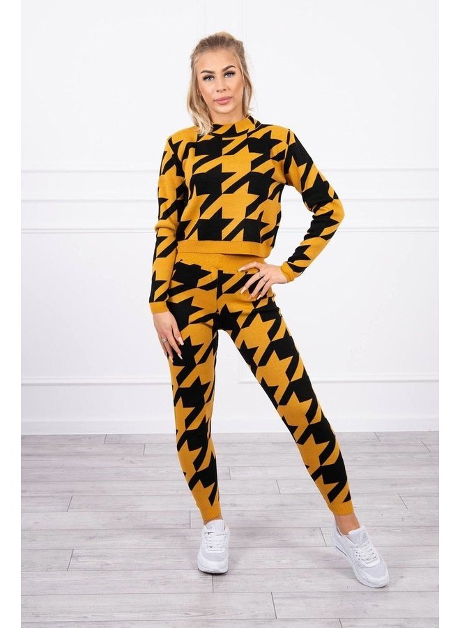 Dames Huispak Trainingspak Cropped Patroon Geel