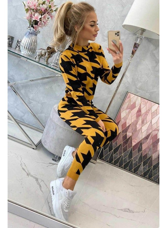 Dames Huispak Trainingspak Cropped Patroon Geel