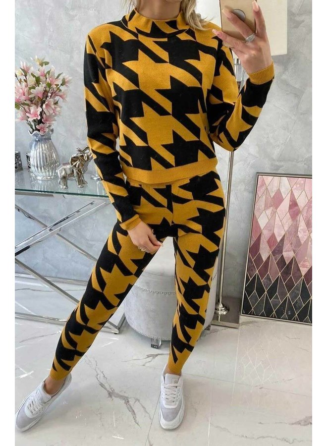 Dames Huispak Trainingspak Cropped Patroon Geel