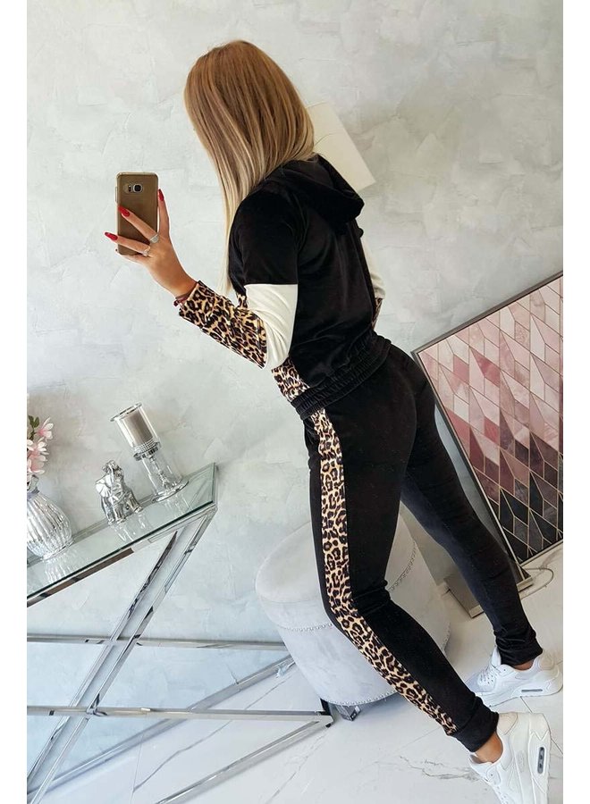 Dames Huispak Trainingspak Panterprint Zwart