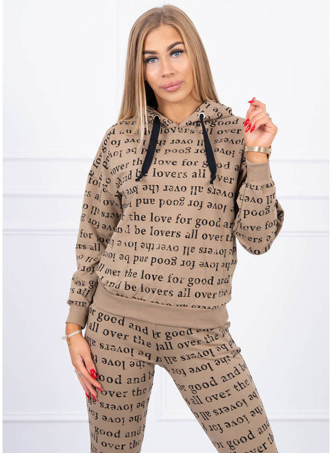 Dames Huispak Trainingspak Tekst Lichtbruin