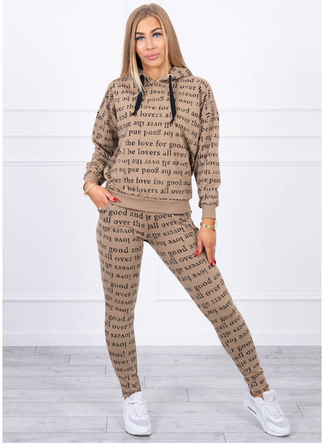 Dames Huispak Trainingspak Tekst Lichtbruin