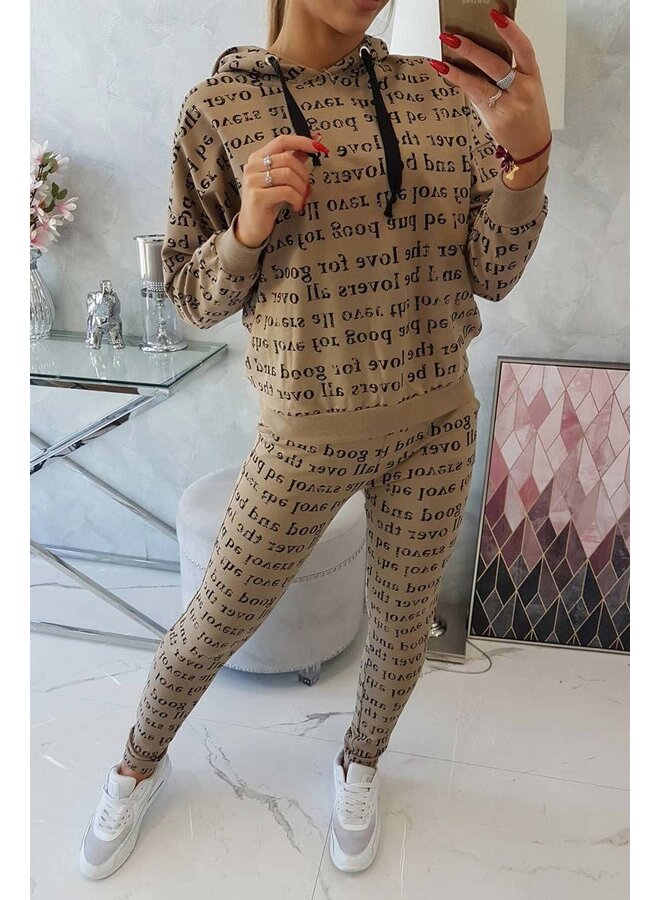 Dames Huispak Trainingspak Tekst Lichtbruin