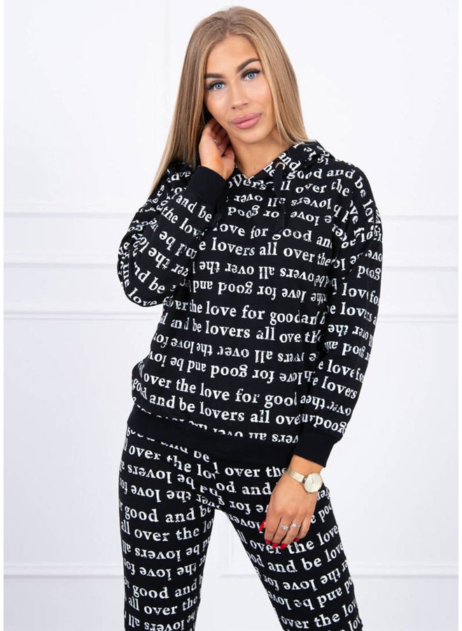 Dames Huispak Trainingspak Tekst Zwart