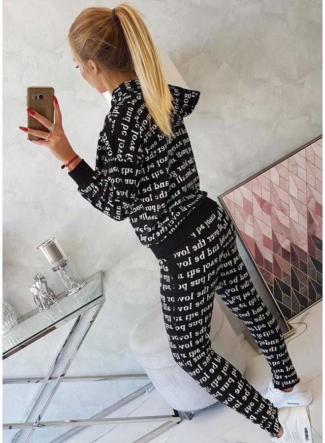 Dames Huispak Trainingspak Tekst Zwart