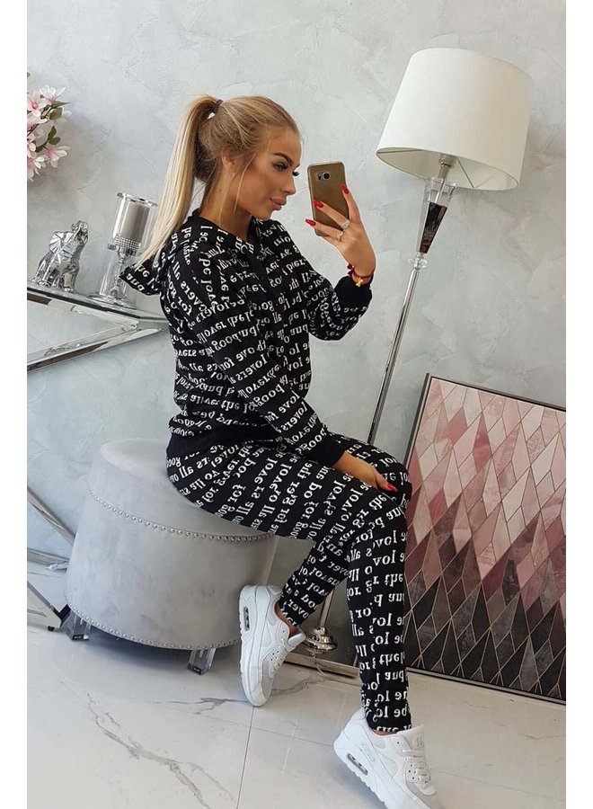 Dames Huispak Trainingspak Tekst Zwart