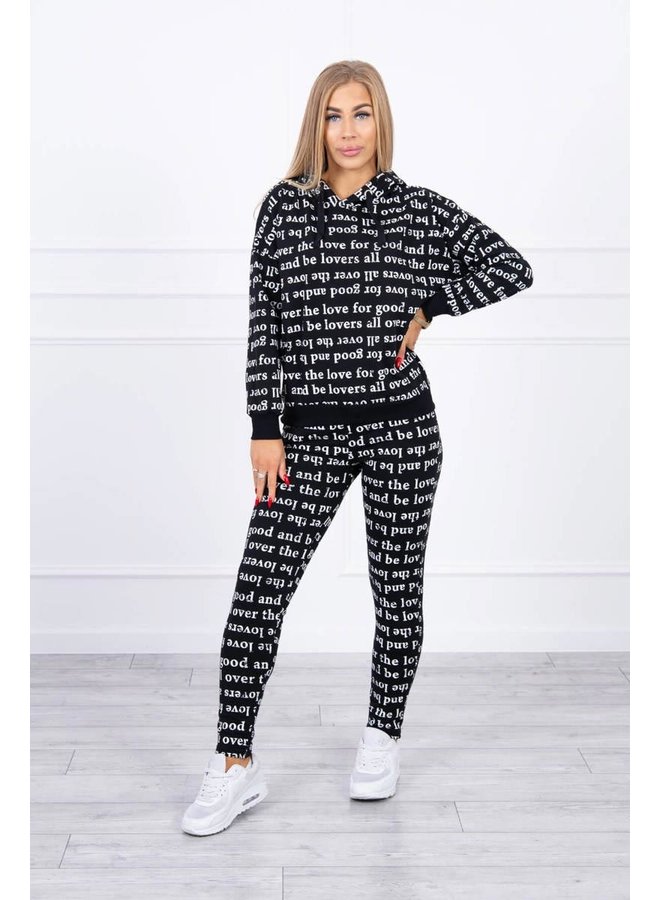 Dames Huispak Trainingspak Tekst Zwart