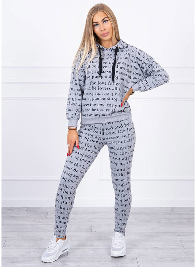 Dames Huispak Trainingspak Tekst Grijs