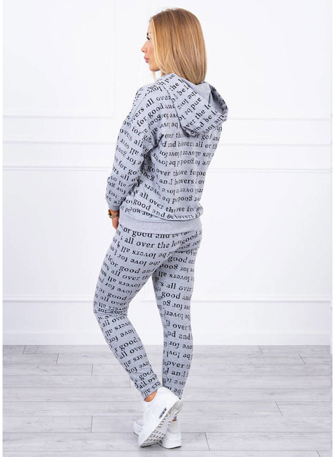Dames Huispak Trainingspak Tekst Grijs