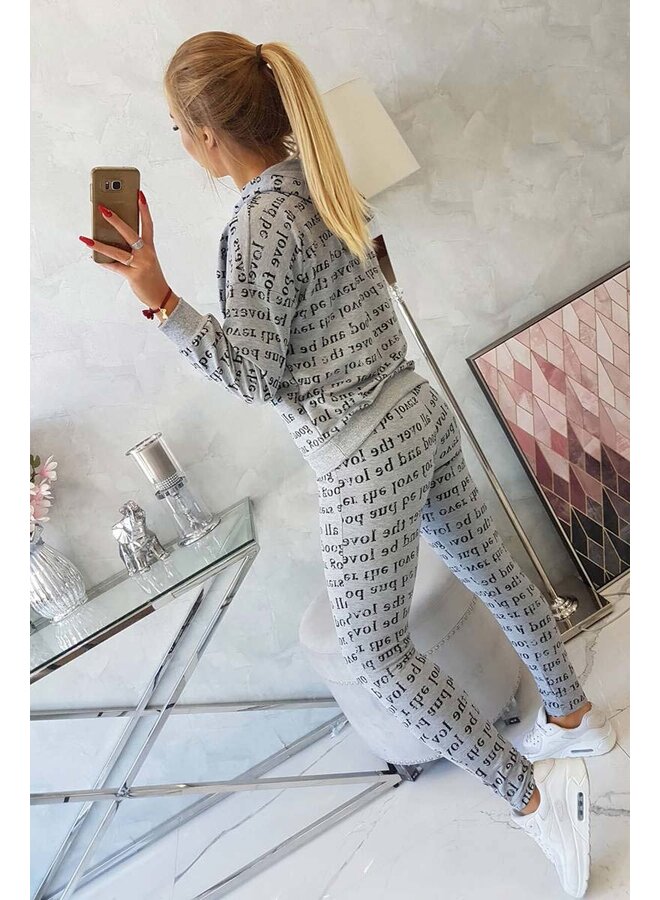 Dames Huispak Trainingspak Tekst Grijs