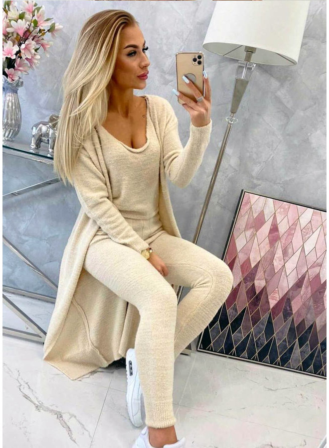 Dames Huispak 3 Delig Lang Lichtbeige