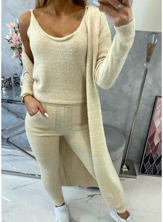 Dames Huispak 3 Delig Lang Lichtbeige