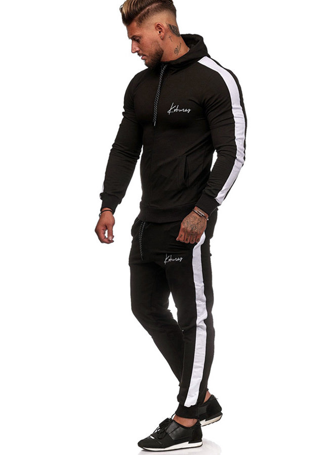 Heren Trainingspak Zwart Witte Strepen