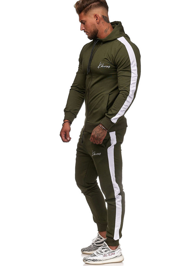 Heren Trainingspak Khaki Witte Strepen