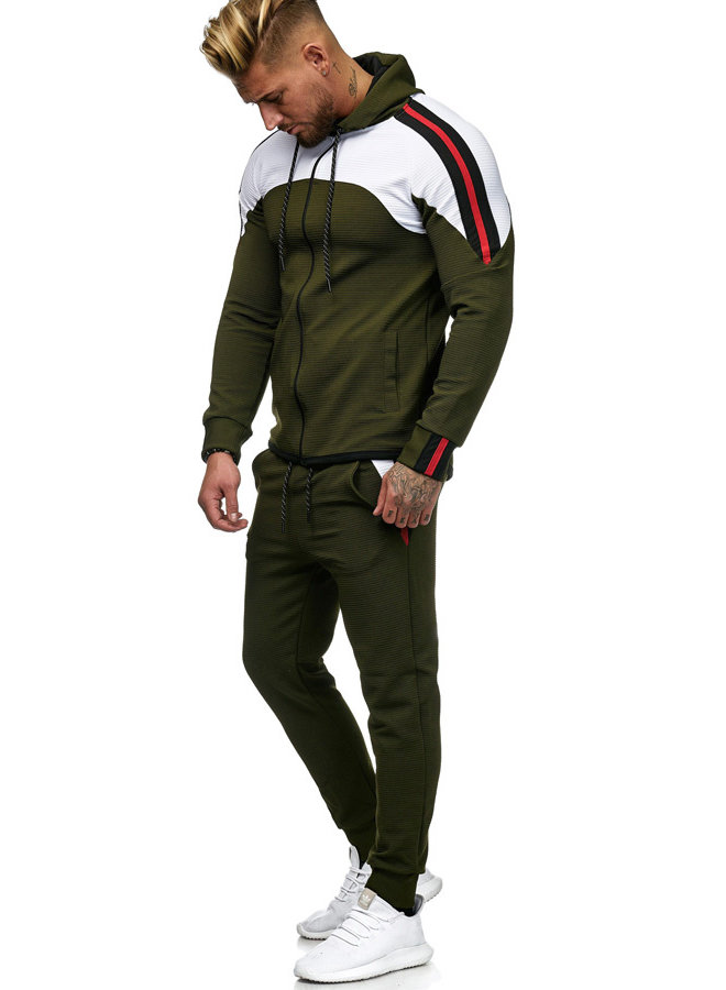 Heren Trainingspak Geribbeld Legergroen