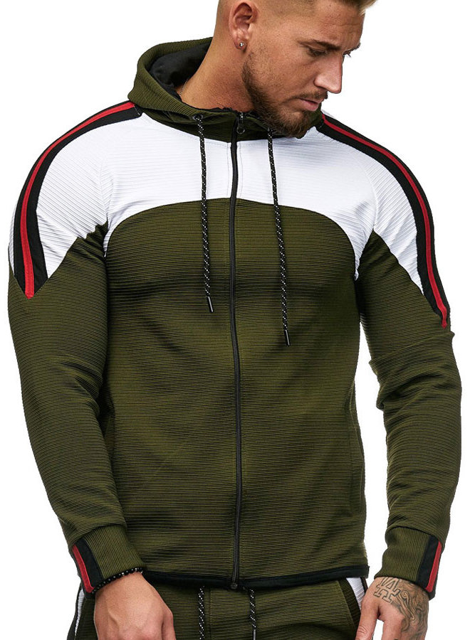 Heren Trainingspak Geribbeld Legergroen