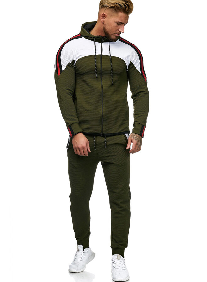 Heren Trainingspak Geribbeld Legergroen