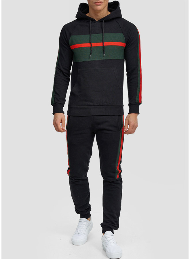 (Maat S) Heren Trainingspak Strepen Rood Groen