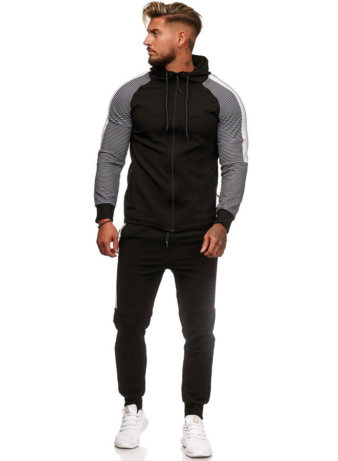 Heren Trainingspak Geribbeld Streep Zwart Wit