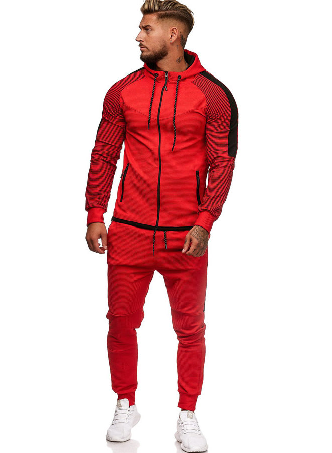 Heren Trainingspak Geribbeld Streep Rood