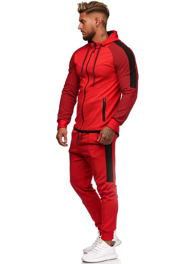 Heren Trainingspak Geribbeld Streep Rood
