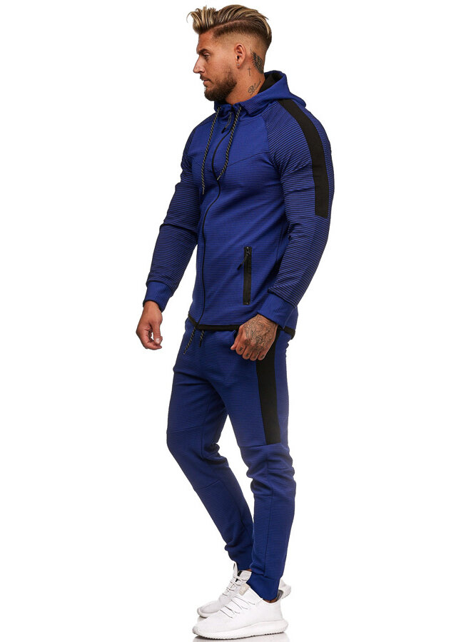 Heren Trainingspak Geribbeld Streep Blauw