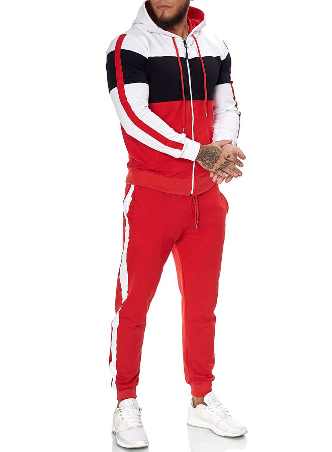 (Uitverkocht) Heren Trainingspak Rood Zwart Wit Strepen