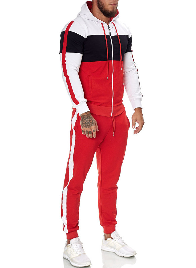 Heren Trainingspak Rood Zwart Wit Strepen