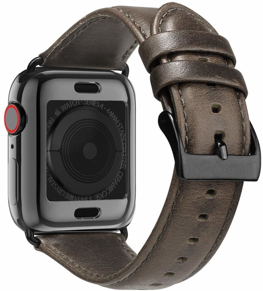 Bracelet montre connectée Apple Watch Series 1, 2, 3, 4 et 5 en Cuir marron  foncé 44 mm