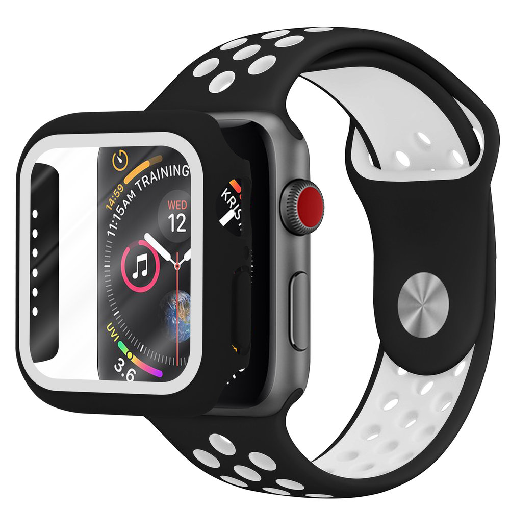 Strap-it Strap-it Bracelet sport Apple Watch + Strap-It Étui TPU (noir/blanc)