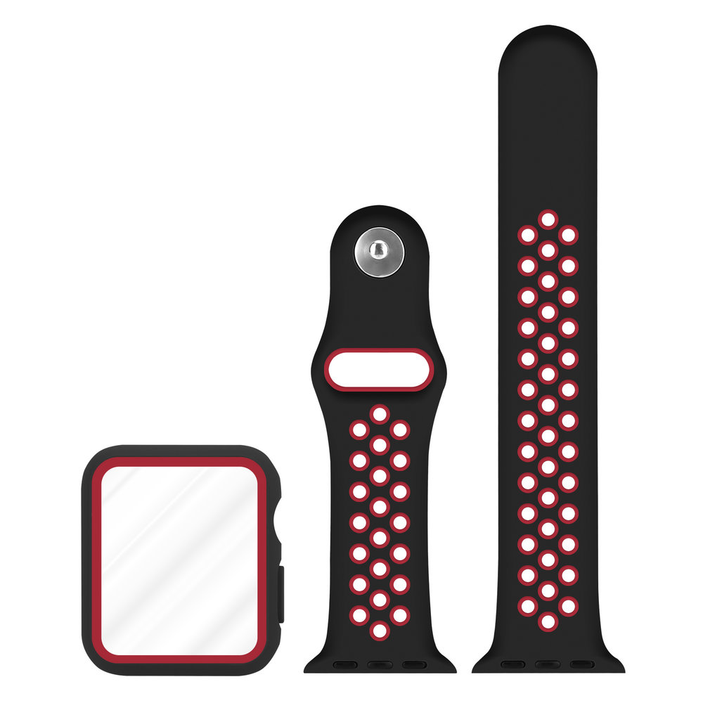 Strap-it Strap-it Bracelet sport Apple Watch + Strap-It Étui TPU (noir/rouge) Strap-it Strap-it Bracelet sport Apple Watch + Strap-It Étui TPU (noir/rouge)